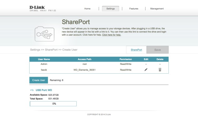Функция SharePort D-Link DIR-880L
